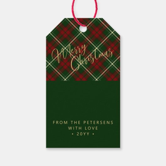 Modern Merry Christmas gouden script rood groen Cadeaulabel (Voorkant)