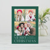 Modern Merry Christmas Green 7 Fotocollage Feestdagenkaart (Staand voorkant)