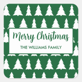 Modern Merry Christmas Green White Tree Patroon Vierkante Sticker