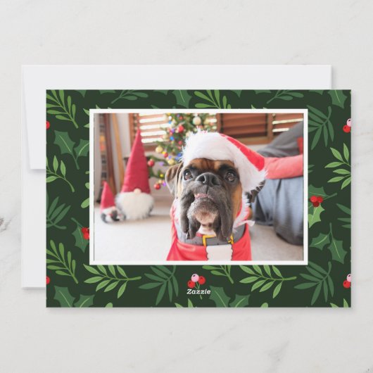 Modern Merry Christmas Greenery Holly 2 foto Feestdagenkaart (Achterkant)