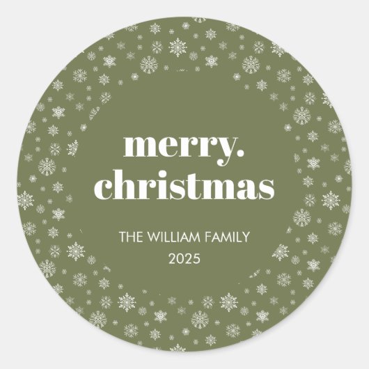 Modern Merry Christmas Holiday Green Ronde Sticker (Voorkant)