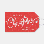 Modern Merry Christmas Kalligrafie Script Sneeuwro Cadeaulabel (Voorkant (Horizontaal))