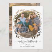 Modern Merry Christmas Love Script Wreath 2 Foto Feestdagenkaart (Voorkant / Achterkant)