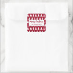 Modern Merry Christmas Maroon White Tree Pattern Vierkante Sticker<br><div class="desc">Feestelijke vakantie stickers hebben een wit geometrisch boompatroon op een kastanjebruine achtergrond. In een witte rechthoek in het midden staat "Merry Christmas" in een bordeauxrood lettertype boven jouw naam in een eenvoudig donkerrood lettertype. Personaliseer het door een aangepaste begroeting, familienaam en / of het jaar in de zijbalk toe te...</div>