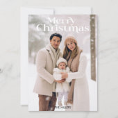 Modern Merry Christmas Minimal 1 foto Beige Feestdagenkaart (Voorkant)