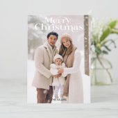 Modern Merry Christmas Minimal 1 foto Beige Feestdagenkaart (Staand voorkant)