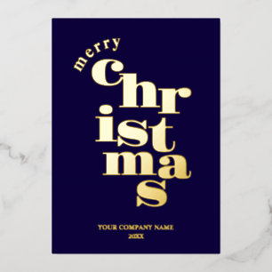 Modern Merry Christmas Navy Blue Corporate Logo Folie Feestdagenkaart