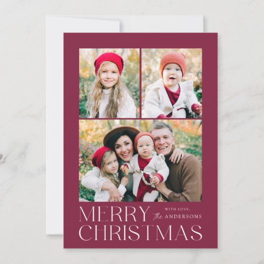 Modern Merry Christmas Paarse 7 Fotocollage Feestdagenkaart (Voorkant)