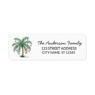 Modern Merry Christmas Palm Tree Retouradres Etiket