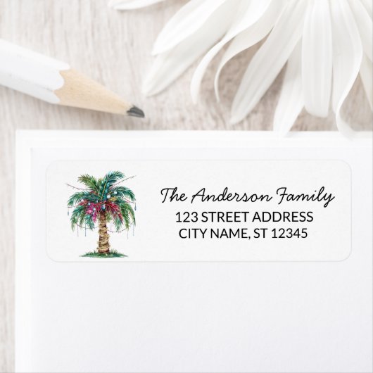 Modern Merry Christmas Palm Tree Retouradres Etiket (Insitu)