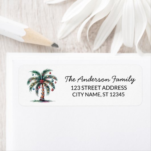 Modern Merry Christmas Palm Tree Retouradres Etiket (Insitu)