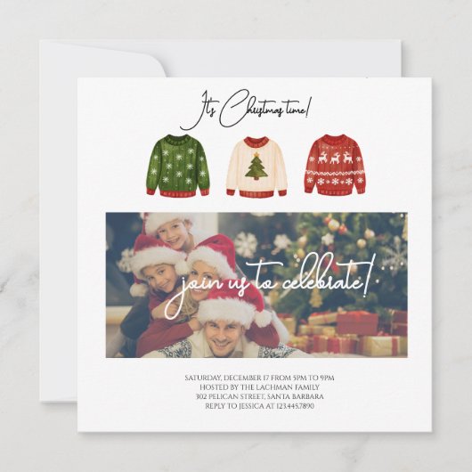Modern Merry Christmas Party Invitation Kaart (Voorkant)