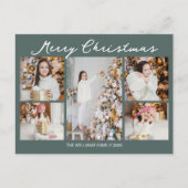 Modern Merry Christmas Photo Collage Grey Green Feestdagenkaart (Voorkant)