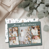 Modern Merry Christmas Photo Collage Grey Green Feestdagenkaart