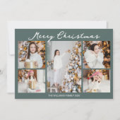 Modern Merry Christmas Photo Collage Grey Green Feestdagenkaart (Voorkant)