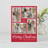 Modern Merry Christmas Photo Collage Red Feestdagenkaart (Staand voorkant)