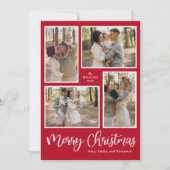 Modern Merry Christmas Photo Collage Red Feestdagenkaart (Voorkant)
