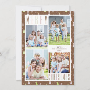 Modern MERRY CHRISTMAS Photo Collage Trees Brown Feestdagenkaart