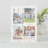 Modern MERRY CHRISTMAS Photo Collage Trees roze Feestdagenkaart (Staand voorkant)