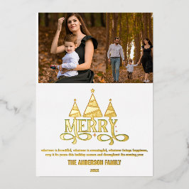 Modern Merry Christmas Photo Gold Foil Kaart