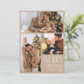 Modern Merry Christmas Photo Grid Holiday Kaart (Staand voorkant)