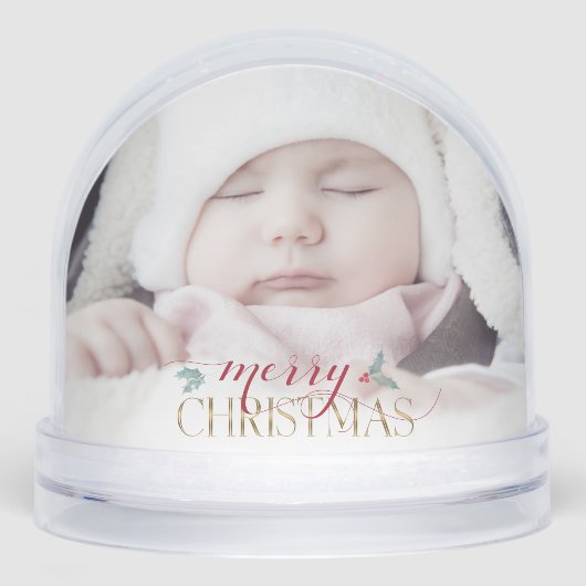 Modern Merry Christmas Photo Snow Globe Sneeuwbol (Voorkant)
