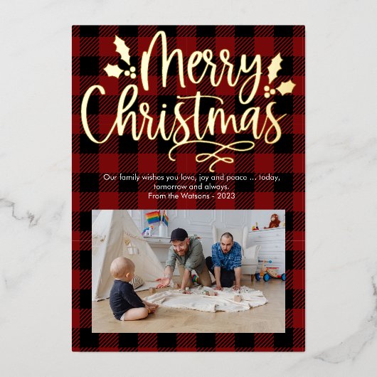 Modern Merry Christmas Plaid Folie Vakantie Kaart (Voorkant)