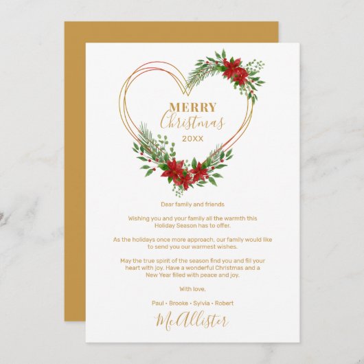 Modern Merry Christmas Poinsettias Heart Script (Voorkant / Achterkant)