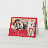 Modern Merry Christmas Red 4 Foto Feestdagen Kaart (Voorkant)