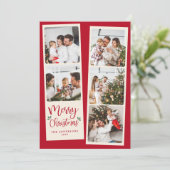 Modern Merry Christmas Red 5 Photo Feestdagenkaart (Staand voorkant)