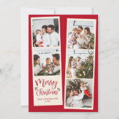 Modern Merry Christmas Red 5 Photo Feestdagenkaart (Voorkant)