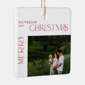 Modern Merry Christmas Red Berry Botanical 2 Foto Keramisch Ornament (Rechts)