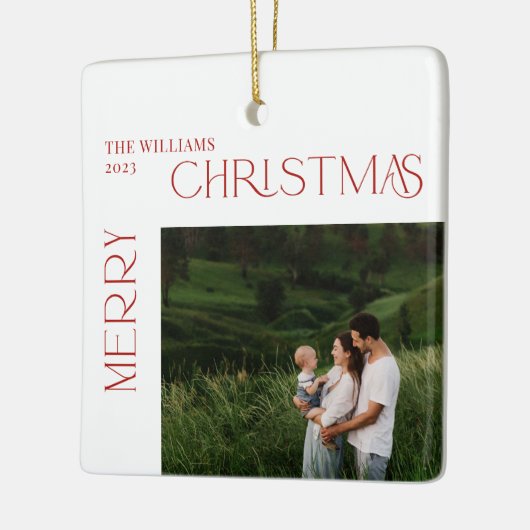 Modern Merry Christmas Red Berry Botanical 2 Foto Keramisch Ornament (Links)