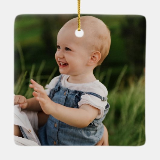 Modern Merry Christmas Red Berry Botanical 2 Foto Keramisch Ornament (Achterkant)