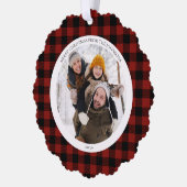 Modern Merry Christmas Red Buffalo Check Foto Ornament Kaart (Links)