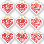 Modern Merry Christmas Red Retro Heart Typography Sticker (Voorkant)