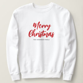 Modern Merry Christmas Red Script Family Name Trui