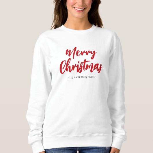 Modern Merry Christmas Red Script Family Name Trui (Voorkant)