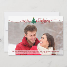 Modern Merry Christmas Red Script Waterverf Tree Feestdagenkaart