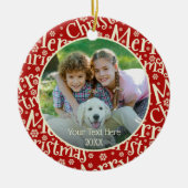 Modern MERRY CHRISTMAS Red Snowflake Patroon Foto Keramisch Ornament (Voorkant)