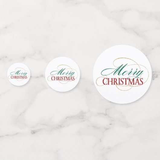 Modern Merry Christmas Rood Groen Goud Script Confetti (Voorkanten)