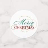 Modern Merry Christmas Rood Groen Goud Script Confetti (Kleine voorkant)