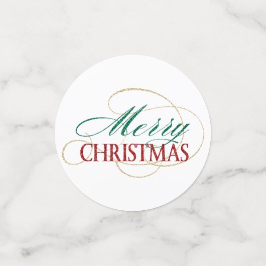 Modern Merry Christmas Rood Groen Goud Script Confetti (Kleine voorkant)
