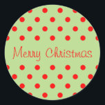 Modern Merry Christmas Rood Groen Polka Dot Patroo Ronde Sticker<br><div class="desc">Vrolijk kerstfeest wordt in het midden geschreven, met rode stippen erboven en eronder. Prettige feestdagen De formulering kan worden gewijzigd in Allemaal op een groene achtergrond, of aanpassen en kies wit of een lichte kleur, zodat het schrijven nog steeds show. Gebruik het pipet om meer kleuren te zien. Leuk en...</div>
