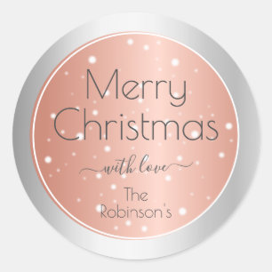 Modern Merry Christmas Roos Gold en Silver Effect Ronde Sticker