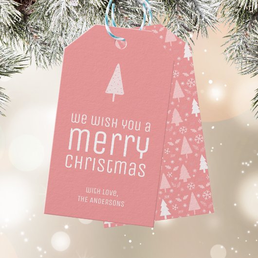 Modern Merry Christmas Roze Persoonlijk Cadeaulabel