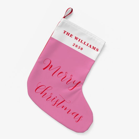 Modern Merry Christmas Roze Rood Minimal Script Kleine Kerstsok (Voorkant (Hangend))