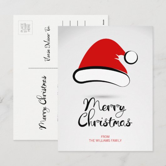 Modern Merry Christmas Santa Hat Postcard Feestdagenkaart (Voorkant / Achterkant)