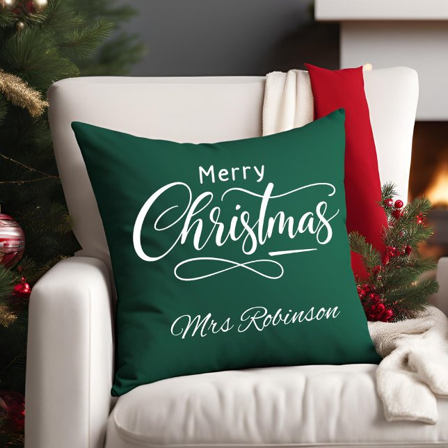 Modern Merry Christmas Script Aangepaste naam Kussen (Creator heeft geüpload)