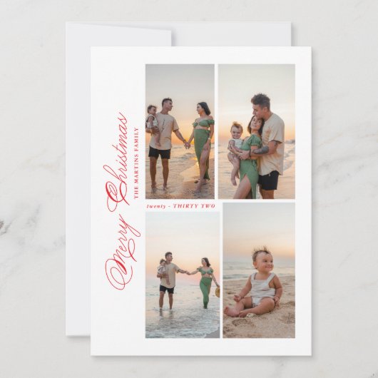 Modern Merry Christmas Script Family Photo Feestdagenkaart (Voorkant)